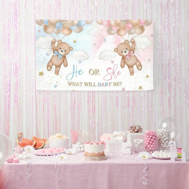 Watercolor Rose Gold and Navy Blue Gender Reveal Banner (Party)