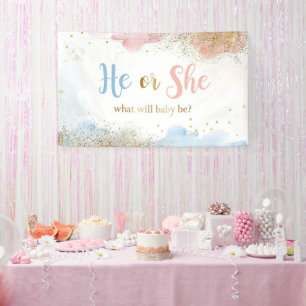 Watercolor Rose Gold and Navy Blue Gender Reveal Banner