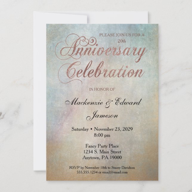 Watercolor Rose Gold Anniversary Party Invitation (Front)
