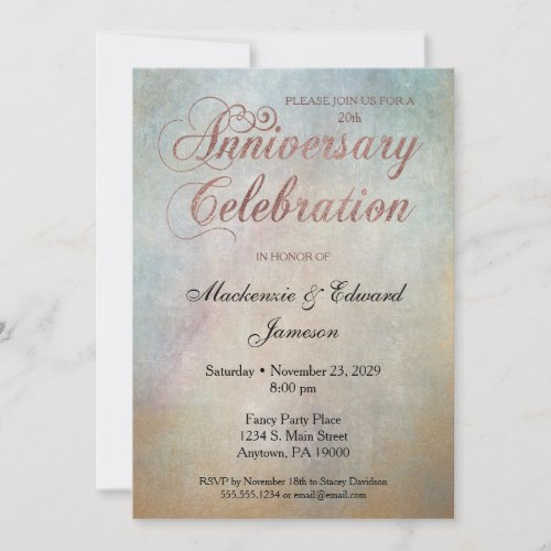 Watercolor Rose Gold Anniversary Party Invitation