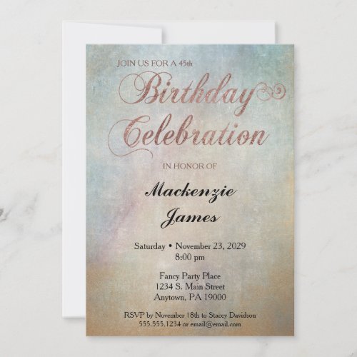 Watercolor Rose Gold Birthday Party Invitation