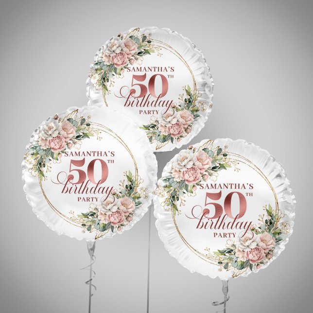 Watercolor Rose Gold Blush 50th Birthday Balloon (Watercolor Rose Gold Blush 50th Birthday Balloon)