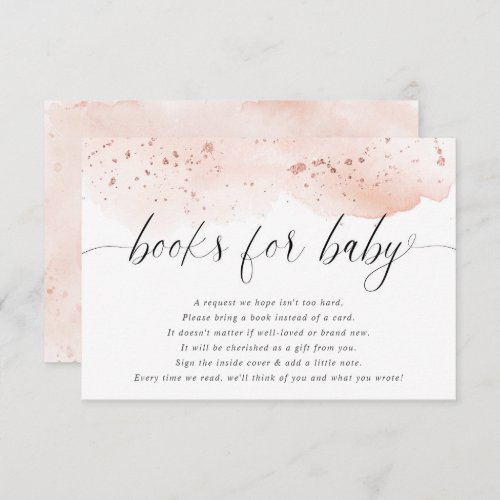 Watercolor rose gold blush pink books baby girl en enclosure card