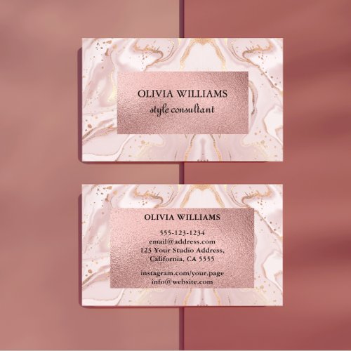 Watercolor Rose Gold  Blush Pink Business Card