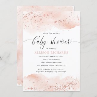 Watercolor rose gold blush pink baby girl shower invitation