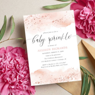Watercolor rose gold blush pink girl baby sprinkle invitation