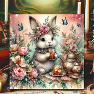 Watercolor Rose Gold Bunny Easter Tea Party Holiday Card