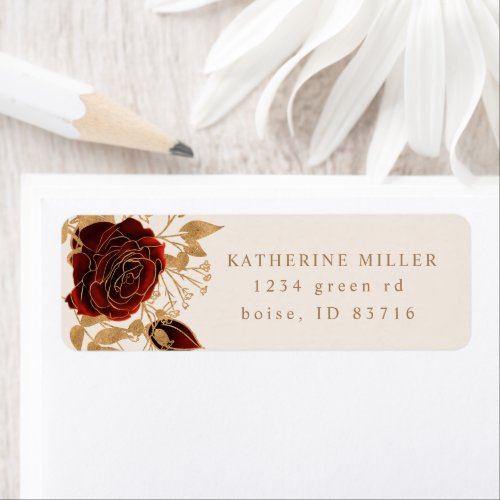 Watercolor Rose Gold Burgundy Return Address Label