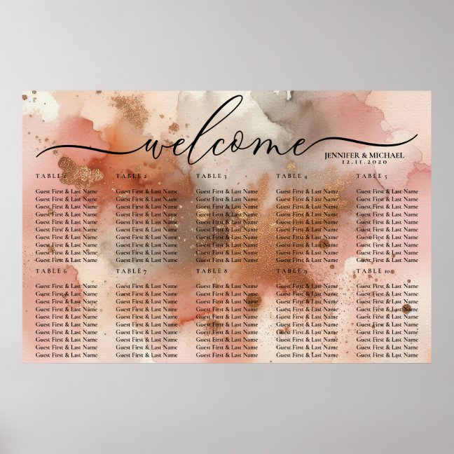 Watercolor Rose Gold Celebration Welcome Seating Poster