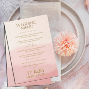 Watercolor Rose Gold Glitter Menu Wedding Invitation