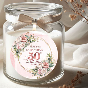 Watercolor Rose Gold Greenery 50th Birthday Favor  Classic Round Sticker
