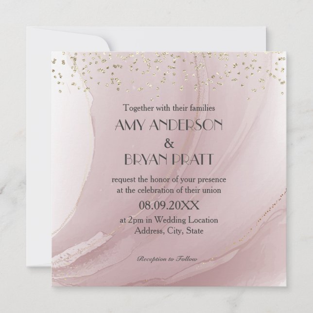 Watercolor Rose Gold Marble Invitation (Front)