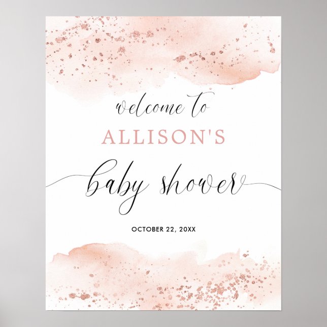 Watercolor rose gold pink baby shower welcome sign (Front)