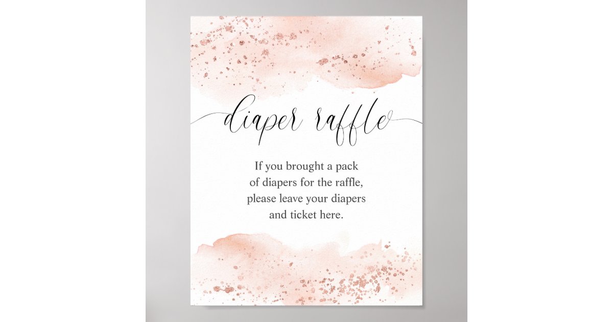 Pink Diaper Raffle Sign Watercolor rose gold pink girl Diaper raffle sign | Zazzle