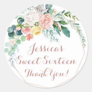 Watercolor Rose Gold Pink Glitter Sweet Sixteen Classic Round Sticker