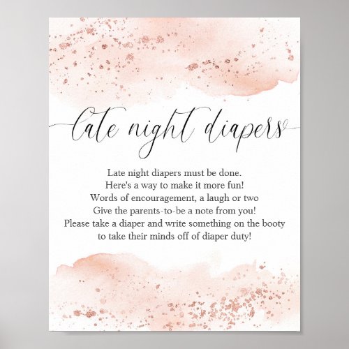 Watercolor rose gold pink Late night diapers sign