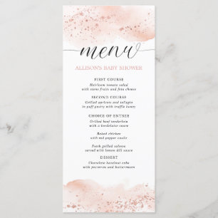 Watercolor rose gold pink shower menu