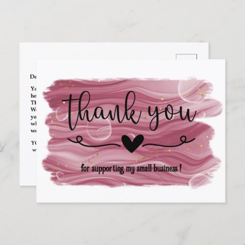 Watercolor Rose Gold Pink Thank You Business Postcard