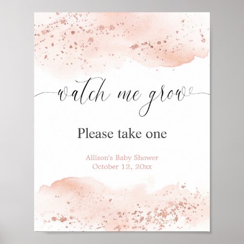Watercolor rose gold pink watch me grow favors poster