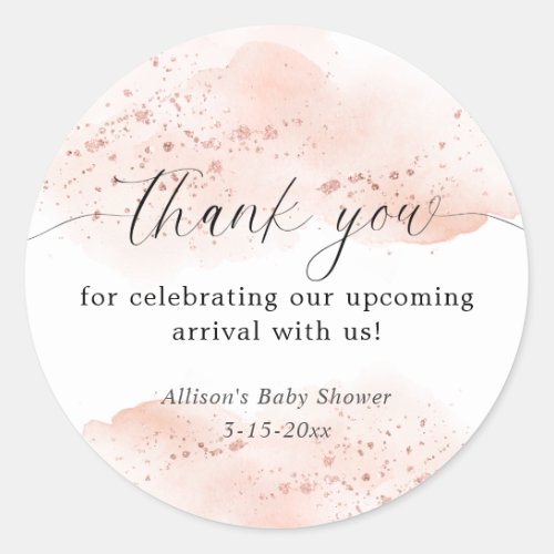 Watercolor rose gold pink white thank you favor classic round sticker
