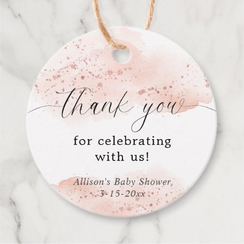 Watercolor rose gold pink white thank you favor tags