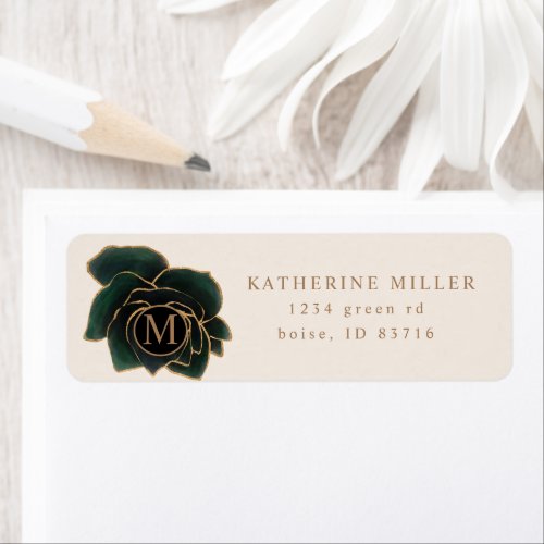 Watercolor Rose Green and Gold Return Adress Label