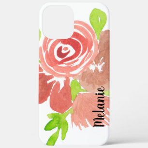 Watercolor Rose Greenery Blush Pink Monogrammed iPhone 12 Pro Max Case