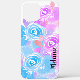 Watercolor Rose Greenery Colorful Monogrammed iPhone 12 Pro Max Case