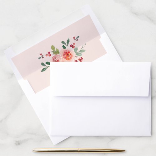 Watercolor rose  greenery on Pink Envelope Liner