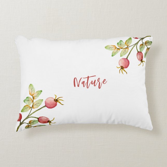 Watercolor rose hips accent pillow (Front)