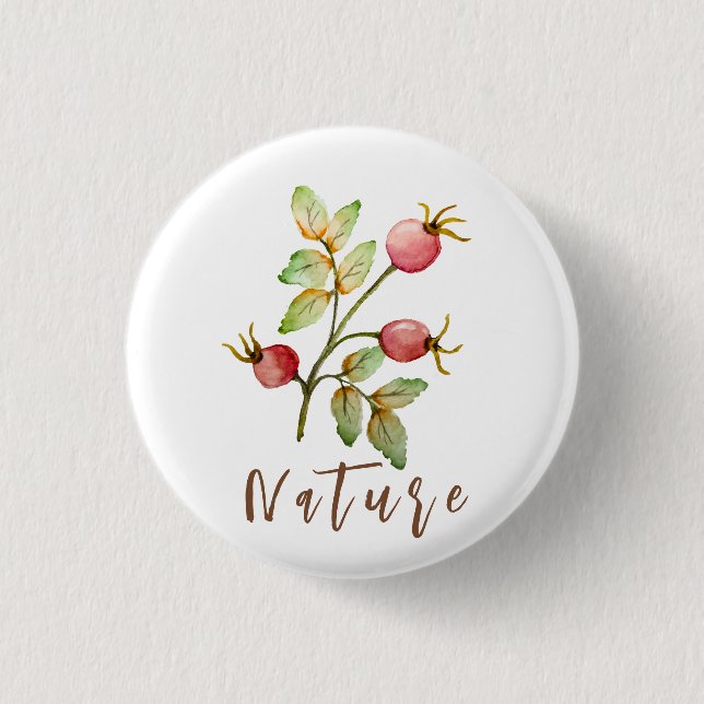 Watercolor rose hips button (Front)
