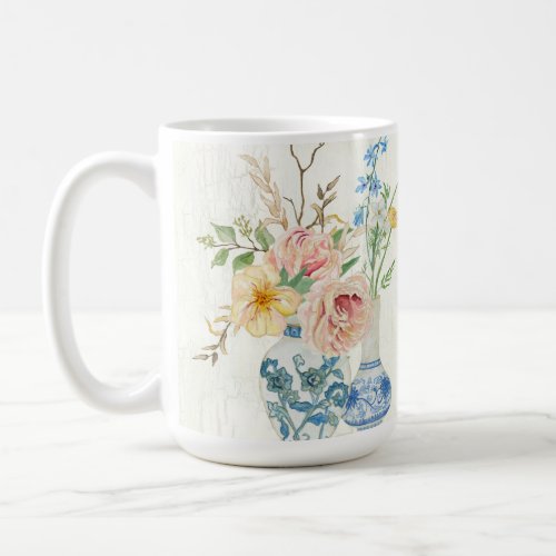 Watercolor Rose Peony Flowers White Wood Coffee Mug