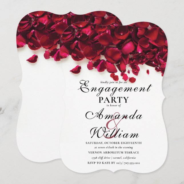 Watercolor Rose Petals Engagement Party Invitation (Front/Back)