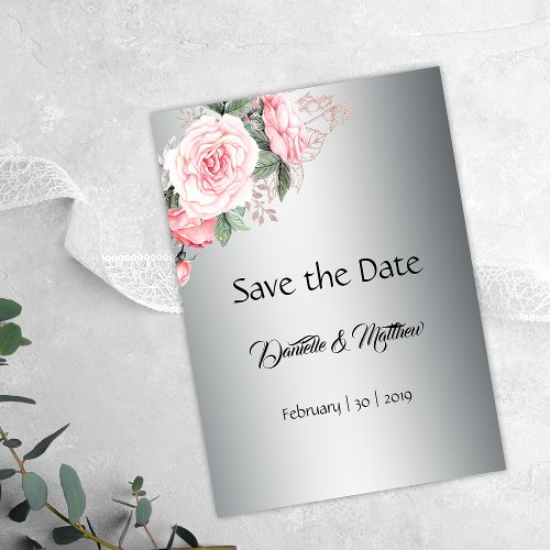 Watercolor Rose Pink and Silver Wedding  Save The Date