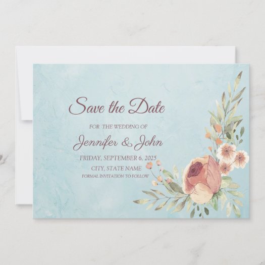 Watercolor Rose Pink Blue Floral