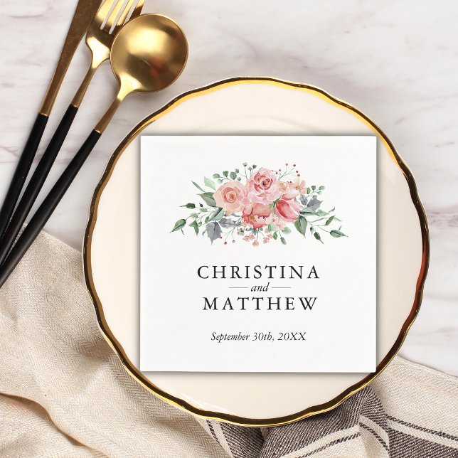 Watercolor Rose Pink Floral Wedding Napkins (Creator Uploaded)