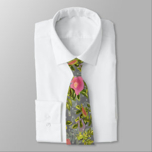 Watercolor rose pink flowers botanical floral retr neck tie