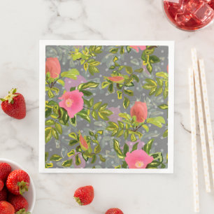 Watercolor rose pink flowers botanical floral retr paper dinner napkins