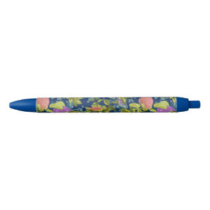 Watercolor rose pink flowers botanical floral retr pen