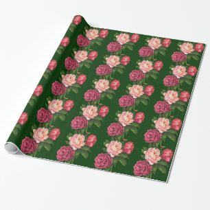 Watercolor Rose & Pink Peony flowers Wrapping Paper