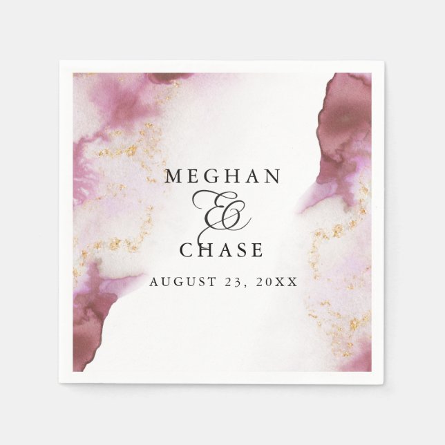 Watercolor Rose Quartz Gold Geode BarefootBride™ Napkins (Front)