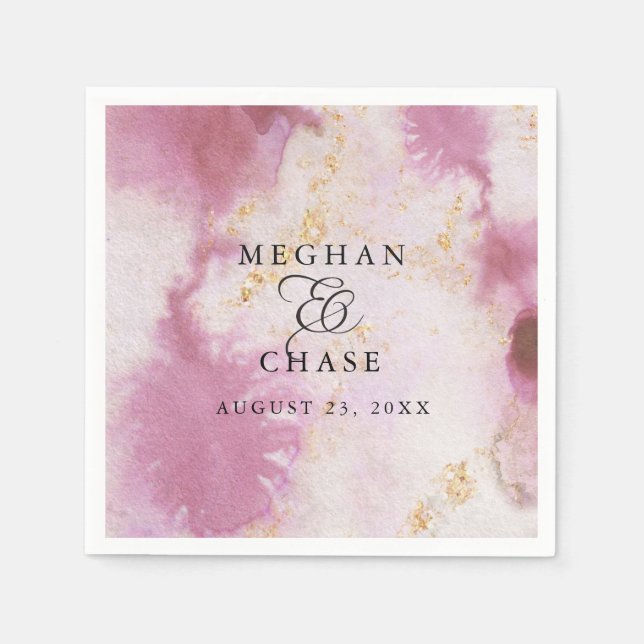 Watercolor Rose Quartz Gold Geode BarefootBride™ Napkins (Front)