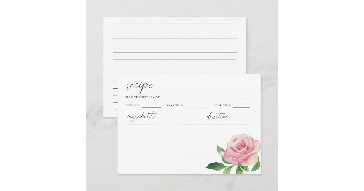 Watercolor Rose - recipe card | Zazzle
