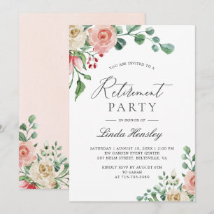 Watercolor Rose Retirement Party Invitation