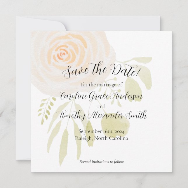 Watercolor Rose Save The Date Card (Front)