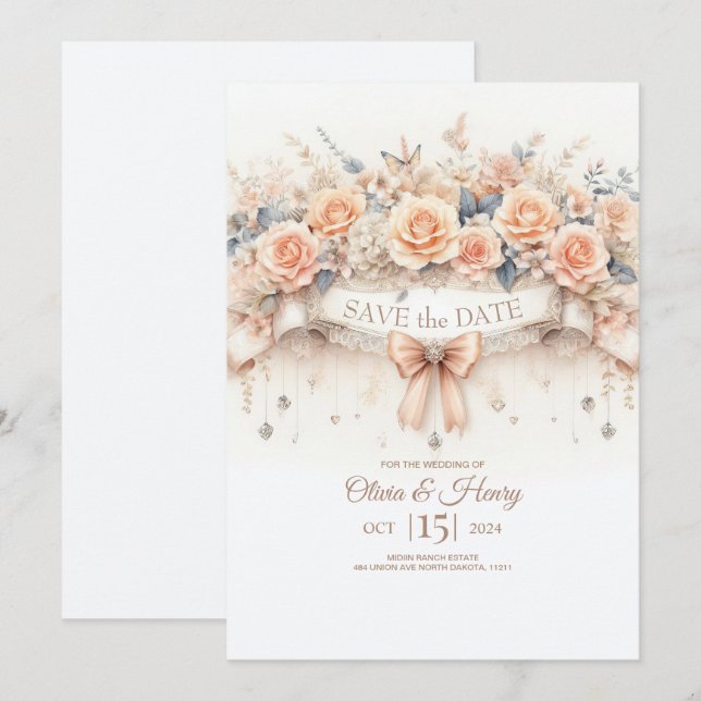 Watercolor Rose Save the Date Wedding Invitation (Front/Back)