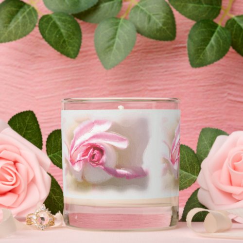 Watercolor rose scented candle