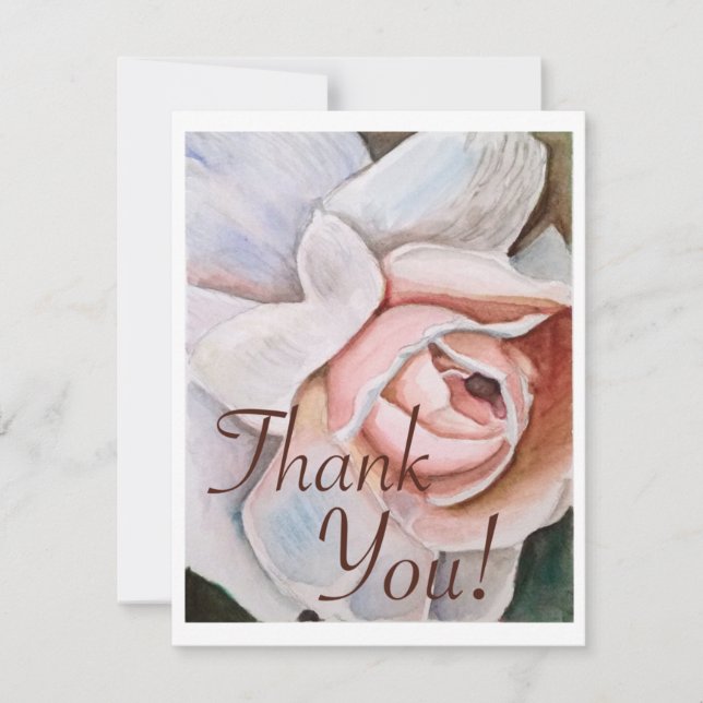 Watercolor Rose Soft Realism Thank you  Card (Front)