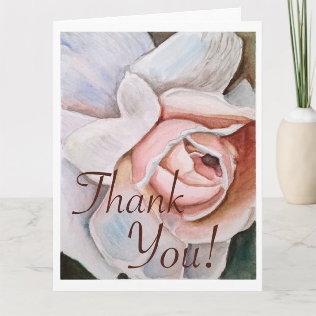 Watercolor Rose Soft Realism Thank you  Card (Front)