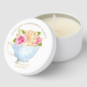 Watercolor Rose Teacup Floral Birthday Tea Party Mini Candle Favors